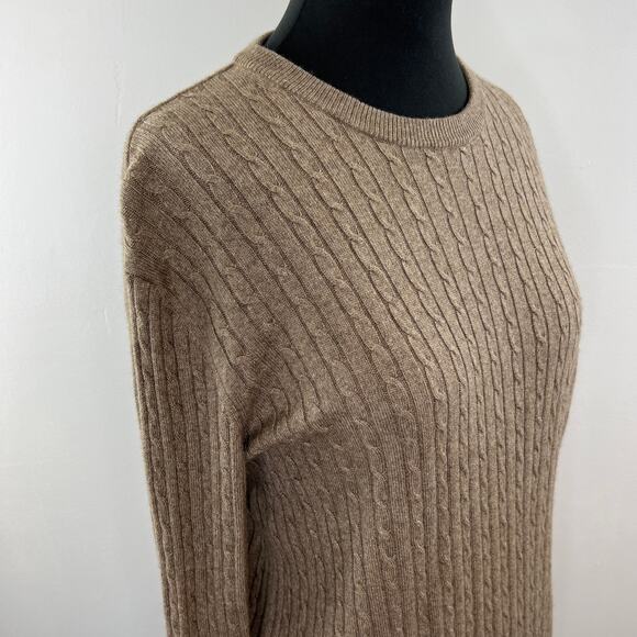 Enzo Mantovani Tan Brown Cashmere & Silk Cable Knit Crewneck Pullover Sweater L - Picture 4 of 7